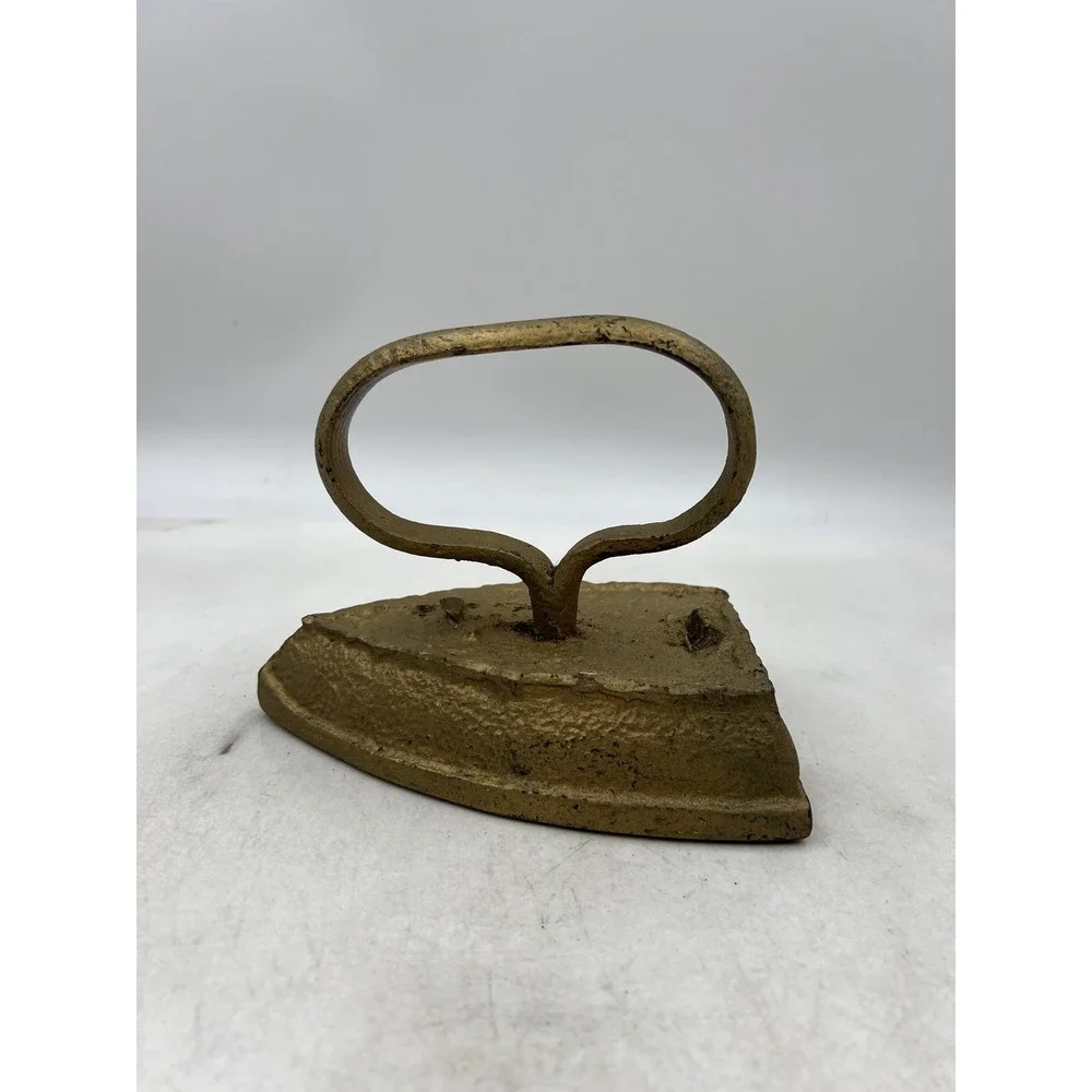 Vintage Cast Iron Sad Iron Gold Painted Doorstop Primitive Antique Decor 6